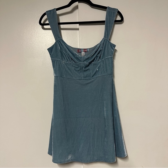 Urban Outfitters Genivieve Velvet Corset Mini Dress in Sky Blue Size Medium - Picture 4 of 10